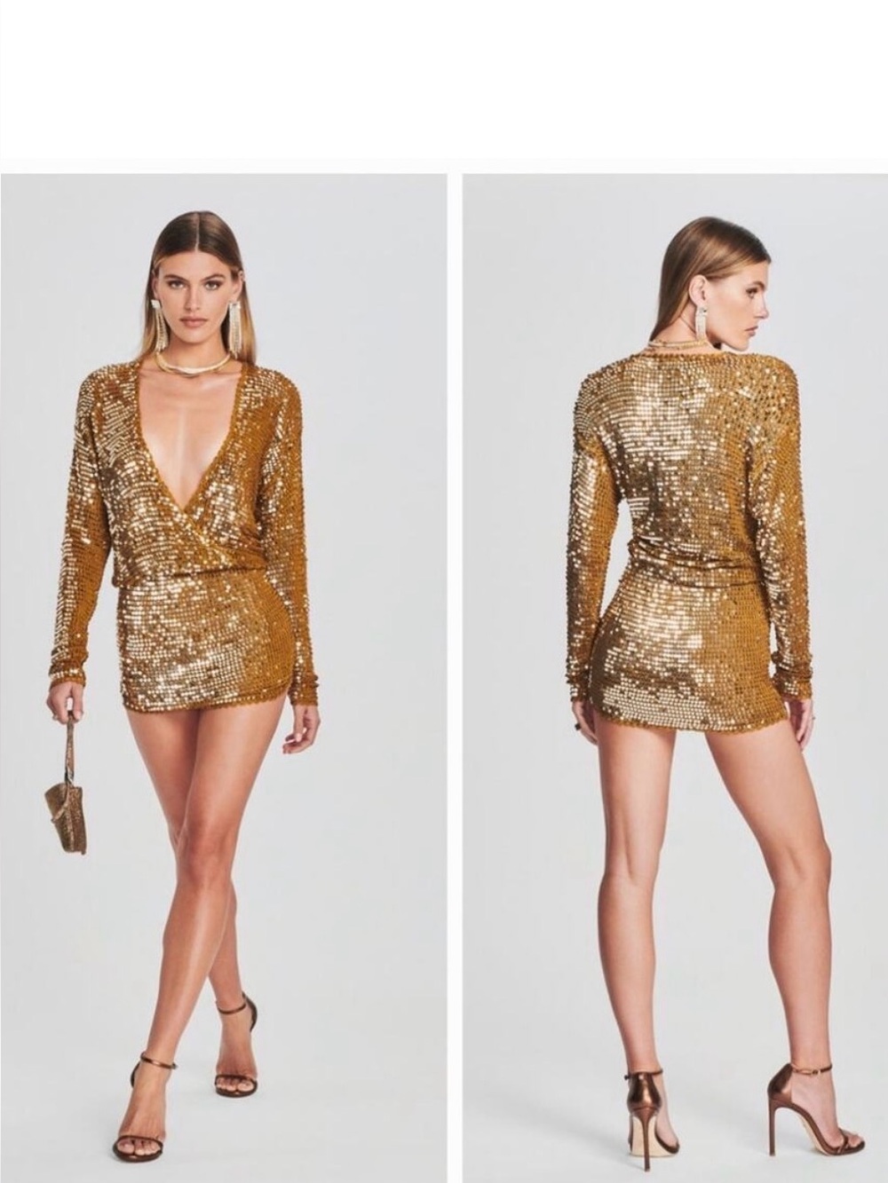 Retrofete Metallic Gold Sequin Mini Dress